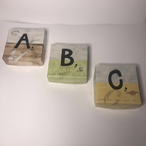 Rae Dunn Magenta 'A B C' Alphabet Blocks - Kids Nursery Wall Decor Very Rare HTF